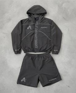 Conjunto Deportivo para Hombre AUASPORTS, Chaqueta con Capucha y Pantalones Cortos, Corte Holgado, Secado Rápido, Estilo Deportivo, Color Gris Sólido, Ropa de Verano - Product Image 1
