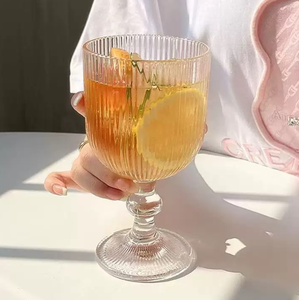Vertical Ribbed Glass Goblet Elegant Wine Drinking Glass for Home Hotel Wedding Restaurant Use 0.4L Capacity Wholesale - Product Image 3
