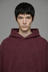 Sweat-shirt à capuche oversize pour homme, couleur unie, avec poche kangourou, manches longues, style décontracté, logo personnalisé, OEM ODM - Product Image 3
