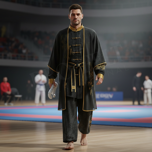 Men's Custom Black & Gold Kung Fu Tai Chi Uniform Mesh Polyester Traditional Martial Arts Training Lightweight Karate Uniform - Product Image 3