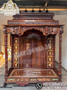 หิ้งบูชาไม้สักสไตล์โกปุรัมอินเดียใต้ขนาดใหญ่ งานโบราณ ตกแต่งบ้านสไตล์อิตาลี - Product Image 5