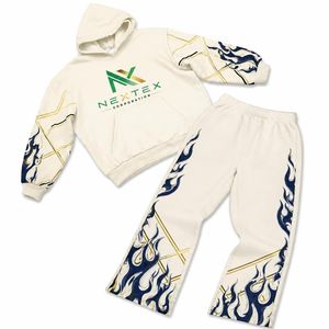 Ensemble sweat à capuche et pantalon de survêtement personnalisé pour homme, imprimé flamme, 2 pièces, tenue streetwear hiver, style hip-hop, survêtement polaire - Product Image 3