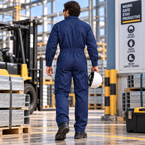 Custom <b>Mens</b> Safety Work Coverall Cotton Industrial <b>Jumpsuit</b> Long Sleeve Heavy Duty Factory Mechanic Construction Uniform - Product Image 3