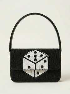 Handmade Washable Rectangular Handbag with Polyester Embroidery Glass Beads Dice & Cards Pattern - Product Image 5