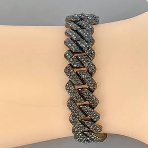 Men's <b>Black</b> Rhodium & 10K Gold Plated S925 Figaro <b>Chain</b> Necklace with Lab Grown Crystal Rhinestone Hiphop Wedding - Product Image 4