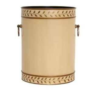 Poubelle cylindrique élégante en métal avec motif de blé, bac à déchets décoratif pour intérieur, conteneur domestique à ouverture supérieure - Product Image 4