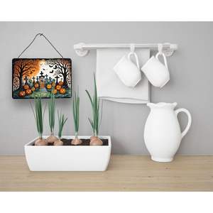 Panneau en métal aluminium multicolore New Halloween Spooky Skeletons Papel Picado Porte Imprimés suspendus pour cuisine Décoration intérieure 8HX12W - Product Image 3