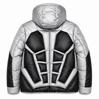 Veste matelassée à capuche streetwear personnalisée en argent et noir avec fermeture éclair sur le devant pour un usage unisexe en hiver