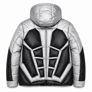 Custom <b>Silver</b> and Black Finished Streetwear Hooded Puffer <b>Jacket</b> with Zip Front Design for Unisex Winter Wear - Product Image 2