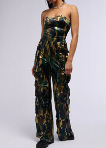 Monos de Camuflaje a Medida para Mujer para Fiestas de Graduación | Mono Cargo Acampanado de Satén Elástico OEM para Pedidos al por Mayor - Product Image 3