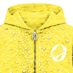 Sweat-shirt à capuche jaune citron perlé avec fermeture éclair intégrale, veste streetwear de luxe ornée de cristaux, sweat-shirt à manches longues avec poche avant - Product Image 3