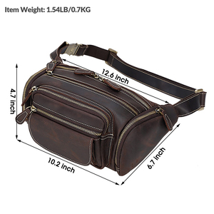 Sac banane homme en cuir véritable de qualité supérieure, style vintage, fermeture éclair, multi-poches, sac bandoulière pour usage quotidien - Product Image 5