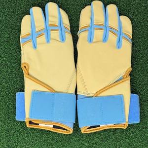 Leather Split Finger Baseball Batting Gloves Right-Handed Non-Slip Hook & Loop Closure <b>Blue</b> Baseball Catcher Adult Outfield Use - Product Image 3