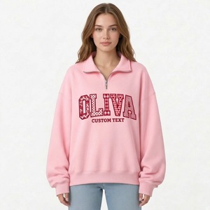 เสื้อสเวตเชิ้ตคอเต่าครึ่งซิปทรงโอเวอร์ไซส์สำหรับผู้หญิง สวมใส่สบายๆ สไตล์ลำลองทันสมัย เรียบง่าย - Product Image 5