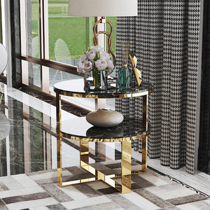 Barware <b>Storage</b> Center <b>Table</b> Modern Furniture Black Marble Top Round Center <b>Table</b> Gold Plated for Living Room, Hotel - Product Image 1