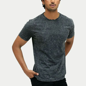 T-shirt décontracté d'été pour homme en coton gris anthracite foncé délavé à l'acide, col rond, manches courtes, uni, personnalisable avec logo OEM ODM, vente en gros - Product Image 2