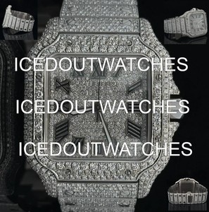 Luxury Fashion Men's Moissanite Diamond <b>Watch</b> Stainless Steel Square <b>Case</b> Band Mechanical - Product Image 2