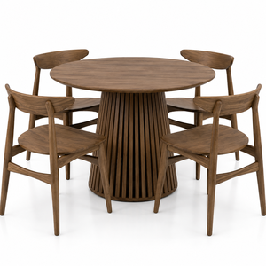 Ensemble de table à manger ronde en bois massif moderne avec chaises rembourrées pour café, restaurant, hôtel, appartement, meubles de luxe - Product Image 3