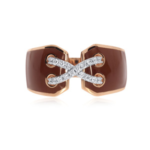 Anillo de Diamantes Entrecruzados de Lujo con Banda Ancha Abierta y Esmalte Marrón en Oro Rosa de 18K - Product Image 3