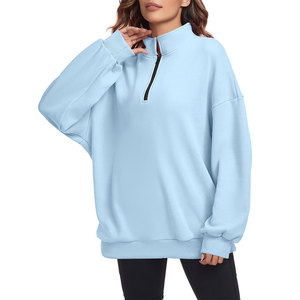 Sweat-shirt à fermeture éclair quart de tour pour femme, en tissu polaire polyester/coton, écologique, avec broderie personnalisée, vente en gros fabricant - Product Image 1