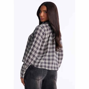 Camisa a cuadros de manga larga estilo boxy personalizada, 100% algodón, informal, para hombre, de verano, con botones, corta, al por mayor, a cuadros negros, MOQ bajo - Product Image 6