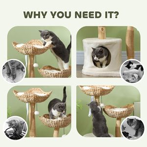 Albero per Gatti Moderno da 37 Pollici con Tiragraffi in Legno, Cuccette, Cuscini e Kit Anti-Ribaltamento, Inclusi Palline Giocattolo - Product Image 6