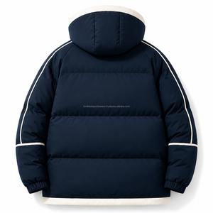 Chaqueta Acolchada con Capucha Azul Marino para Hombre, Informal de Invierno, Gruesa, Resistente al Viento, con Relleno de Poliéster, Cierre de Cremallera, Corte Holgado - Product Image 2