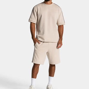 Conjunto de Dos Piezas de Verano para Hombre, Cómodo, Tejido, 100% Algodón, Transpirable, Camiseta de Manga Corta y Pantalones Cortos para Descansar y Salidas Informales - Product Image 1