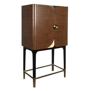 Midcentury Modern Wood Living Room Bar <b>Cabinet</b> with Brass Accents Slab Doors Eco-Friendly & Recyclable 1 Year Warranty - Product Image 2