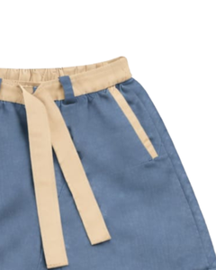 Ensemble décontracté homme été : Haut sans manches et short contrastant bleu beige, taille à cordon, en mélange de coton respirant, doux et confortable - Product Image 6