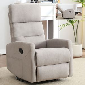 Poltrona Reclinabile Manuale Grigia con Funzione Dondolo e Girevole, Design Confortevole in Tessuto per Soggiorno - Product Image 1