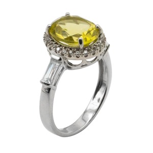 Luxury Yellow <b>Citrine</b> Color Oval Gemstone <b>Ring</b> in 925 Sterling Silver Rhodium Plated CZ Halo Design for Women - Product Image 2