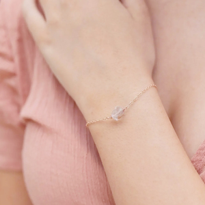 Bracelet chaîne à maillons en diamant de Herkimer, pierre de naissance, en argent sterling 925, bijoux empilables pour femme - Product Image 1