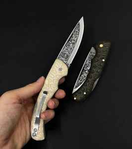 Navaja de Bolsillo Plegable de Acero con Alto Contenido de Carbono Grabada, Acero D2 Premium, Diseño Personalizado, Compatible con ODM, para Hombres, Mujeres, Cazadores, Regalos DIY - Product Image 3