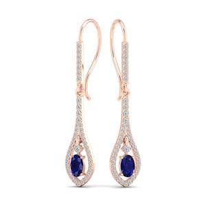 REYES Nouvelle Collection Femme Boucles d'Oreilles Pendantes en Or Massif 14K 18K avec Saphir Bleu Taille Ovale 1 Carat et Moissanite - Product Image 1
