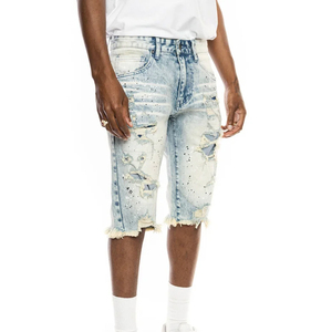 Wholesale Custom High Waist Light Wash Summer <b>Overalls</b> Style Regular Fit Casual Denim Shorts for <b>Men</b> New Style Solid Color - Product Image 2