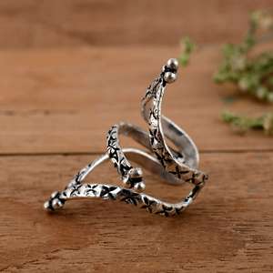 Handmade 925 Sterling <b>Silver</b> Floral Chevron Swan Neck Splint <b>Ring</b> Oxidized Flower Design <b>Adjustable</b> Joint Support for PIP & DIP - Product Image 3