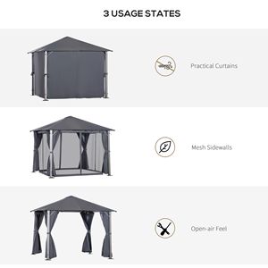 Gazebo da Giardino 3x3 Metri con Tetto Ventilato e Tende a Rete, Tettoia Esterna per Giardino, Prato, Cortile e Veranda - Product Image 6