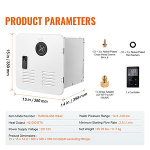 Calentador de Agua Eléctrico Instantáneo sin Tanque para RV, Optimizado para Mayor Comodidad, 42000 BTU, 15 x 15 Pulgadas, Puerta Blanca con Control Remoto para Ducha - Product Image 4