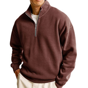 Sudadera al por mayor con media cremallera, de algodón lavado, estilo vintage urbano, con forro polar de algodón para programas minoristas - Product Image 6
