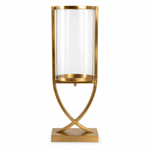 Luxury Gold Glass Candle <b>Holder</b> with Cross Frame and Square Base for Table Display | Elegant Hurricane Candle Stand for Home Dec - Product Image 1