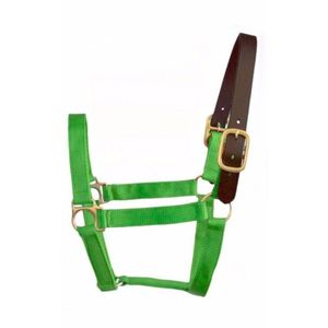Licol de cheval en nylon vert à dégagement rapide avec couronne en cuir véritable, réglable, fabricant et fournisseur OEM ODM - Product Image 3
