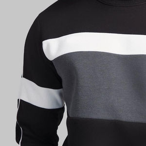 Ensemble de survêtement en coton noir pour homme, col rond, manches longues, couleur unie, style décontracté, coupe régulière, taille élastique, style automne - Product Image 5