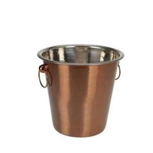 Seau à glace antique en cuivre martelé avec intérieur en acier inoxydable, refroidisseur à vin élégant finition cuivre avec anneau - Product Image 4