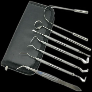 Juego de 7 Piezas de Acero Inoxidable para Examen Dental: Raspador de Sarro, Limpiador de Lengua, Palillos Dentales, Pinzas, Espejo, Shuja Quirúrgico - Product Image 5