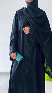 Dubai Style Women's Breathable Polyester Maxi Abaya Handmade <b>Sequined</b> Beaded V Neck Long Sleeve Islamic Eid Prayer Solid Vintage - Product Image 6