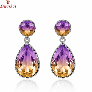 Wholesale custom high quality popular fashion elegant 925 sterling <b>silver</b> ametrine gemstone tear drop <b>earrings</b> jewelry women - Product Image 2