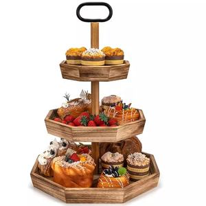 Supports à gâteaux en bois fini blanc cristal clair Présentoir à gâteaux et desserts à trois niveaux avec poignée Portable - Product Image 3