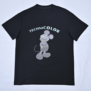 เสื้อยืดคอกลมปักเลื่อมลายมิกกี้เม้าส์สีดำทรงปกติสำหรับผู้ใหญ่ แขนสั้น ผ้าเจอร์ซีย์ 100% คอตตอน - Product Image 5