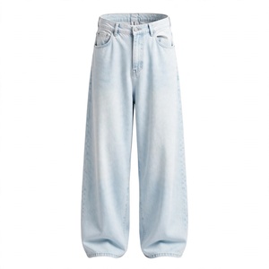 Jean large pour homme, délavé clair, taille haute, coupe ample, en denim bleu uni, décontracté, avec rivets et boutons, exporté du Bangladesh - Product Image 1